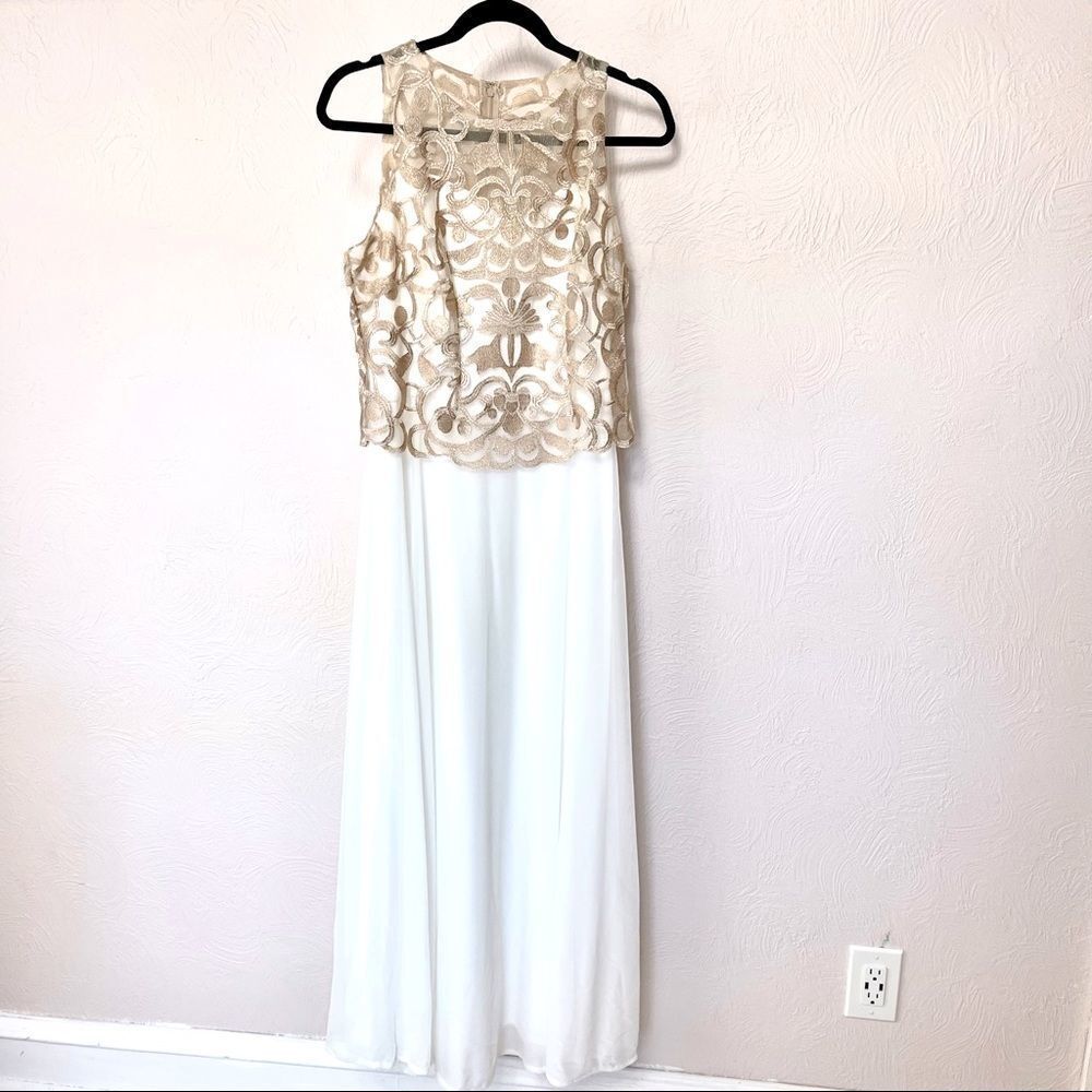 Jackie Jon New York White and Gold Dress sz10